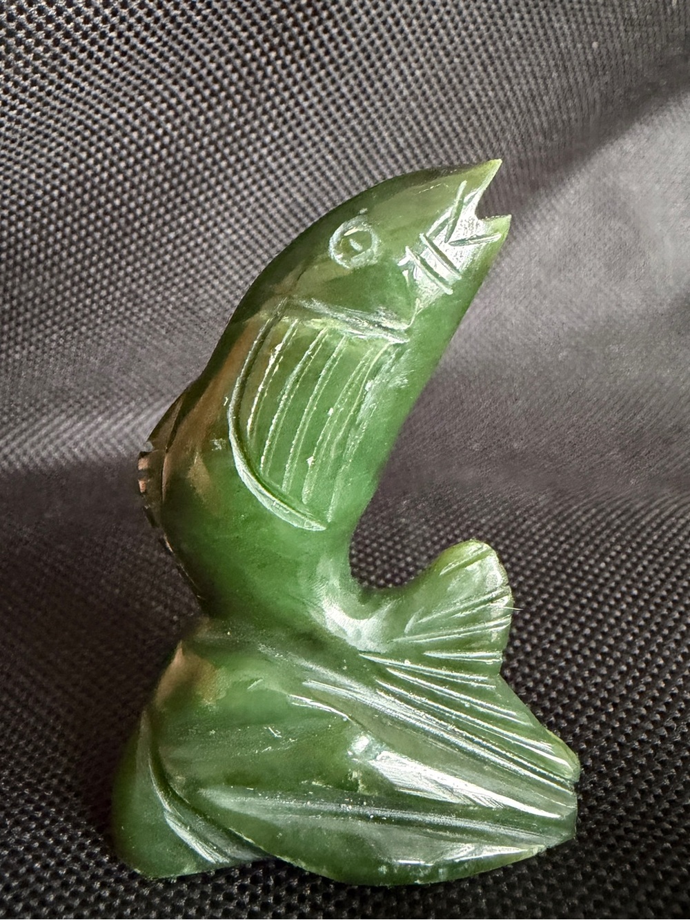 Vintage Green Jadeite Jade Asian Hand-Carved Carp Fish Figurine 2”